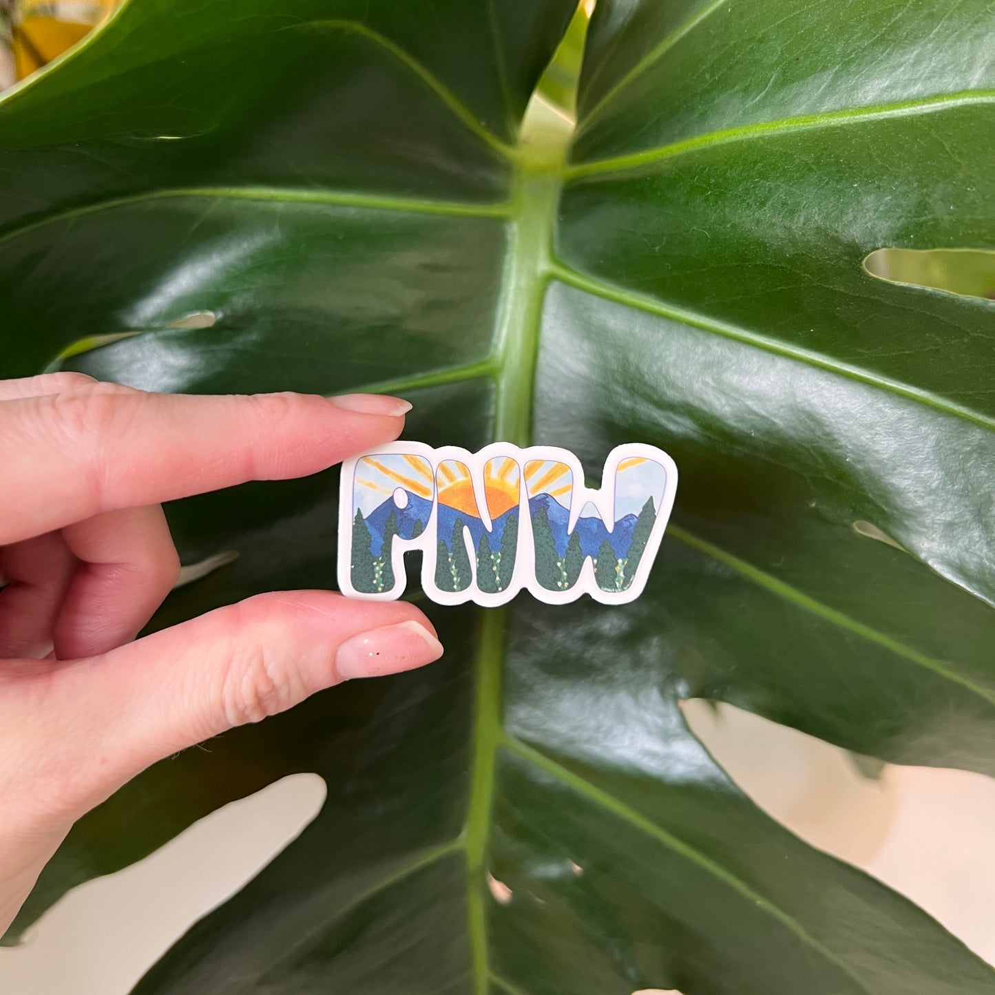 Mini PNW Mountains Sticker - Durable Vinyl / Outdoor: 💧🌞🏕️