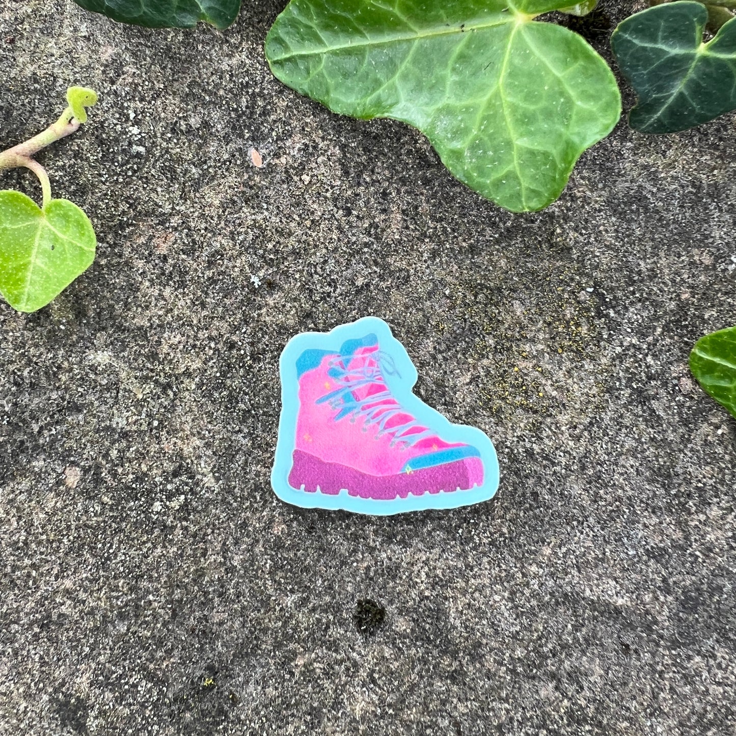 Pink Hiking Boot Mini Sticker- Durable, Weatherproof Nature Art