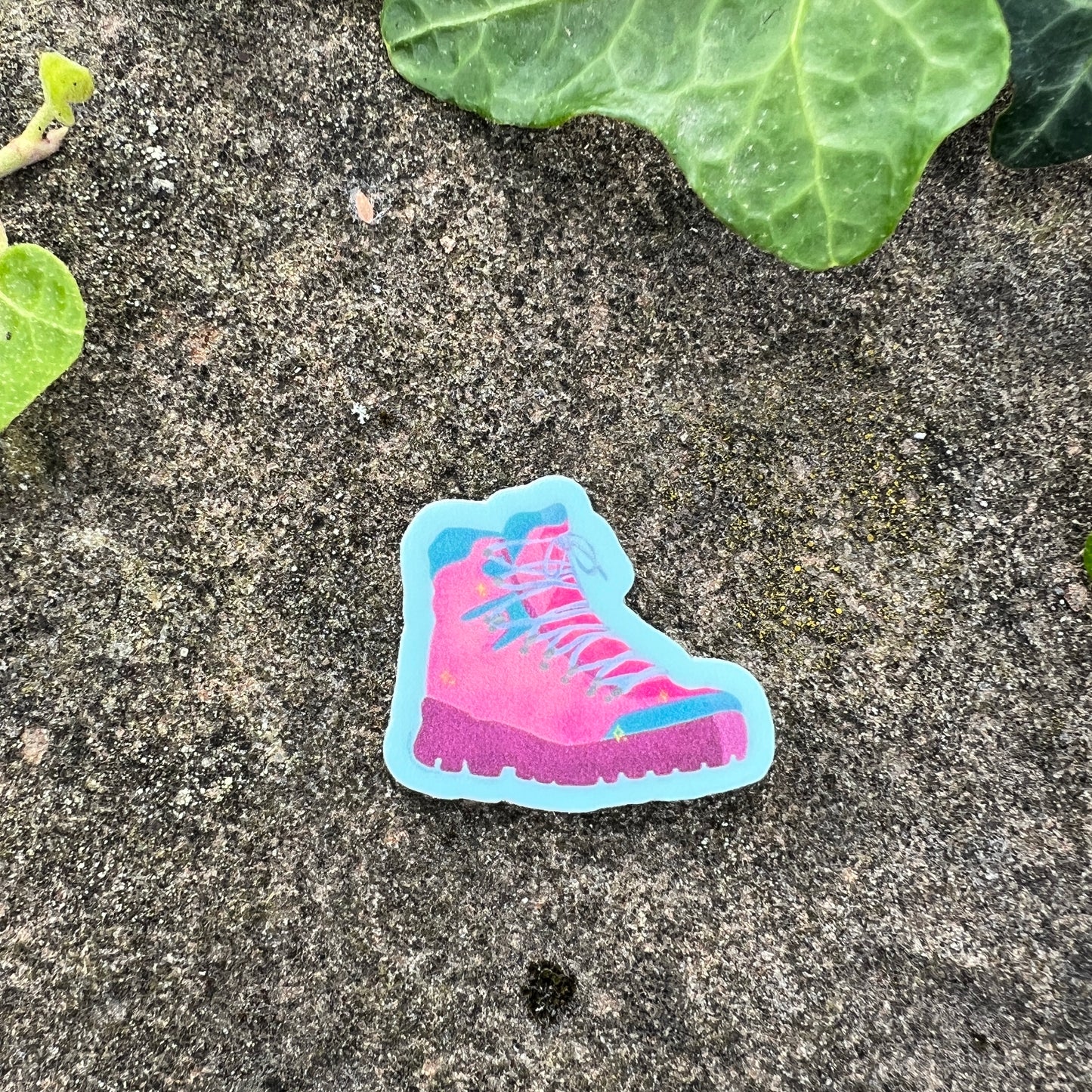 Pink Hiking Boot Mini Sticker- Durable, Weatherproof Nature Art