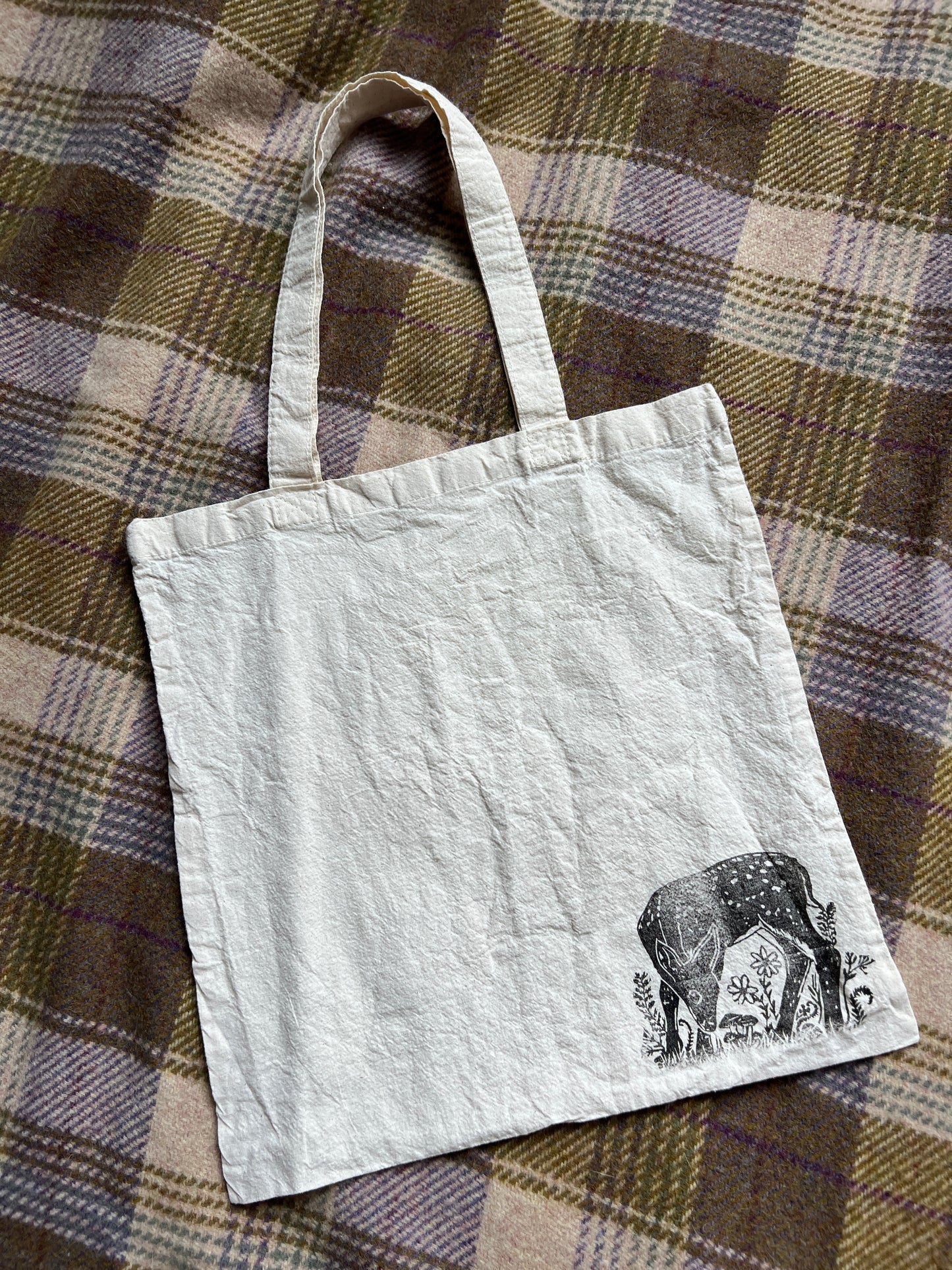 Hand-Stamped Fawn Corner Tote – Lightweight Cotton Canvas- Limited Edition |#1