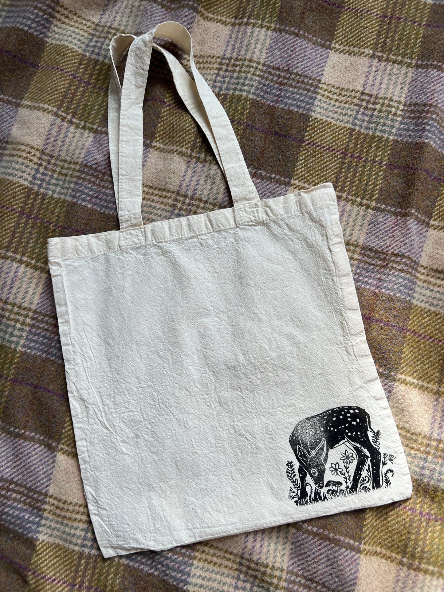 Hand-Stamped Fawn Corner Tote – Lightweight Cotton Canvas- Limited Edition |#3