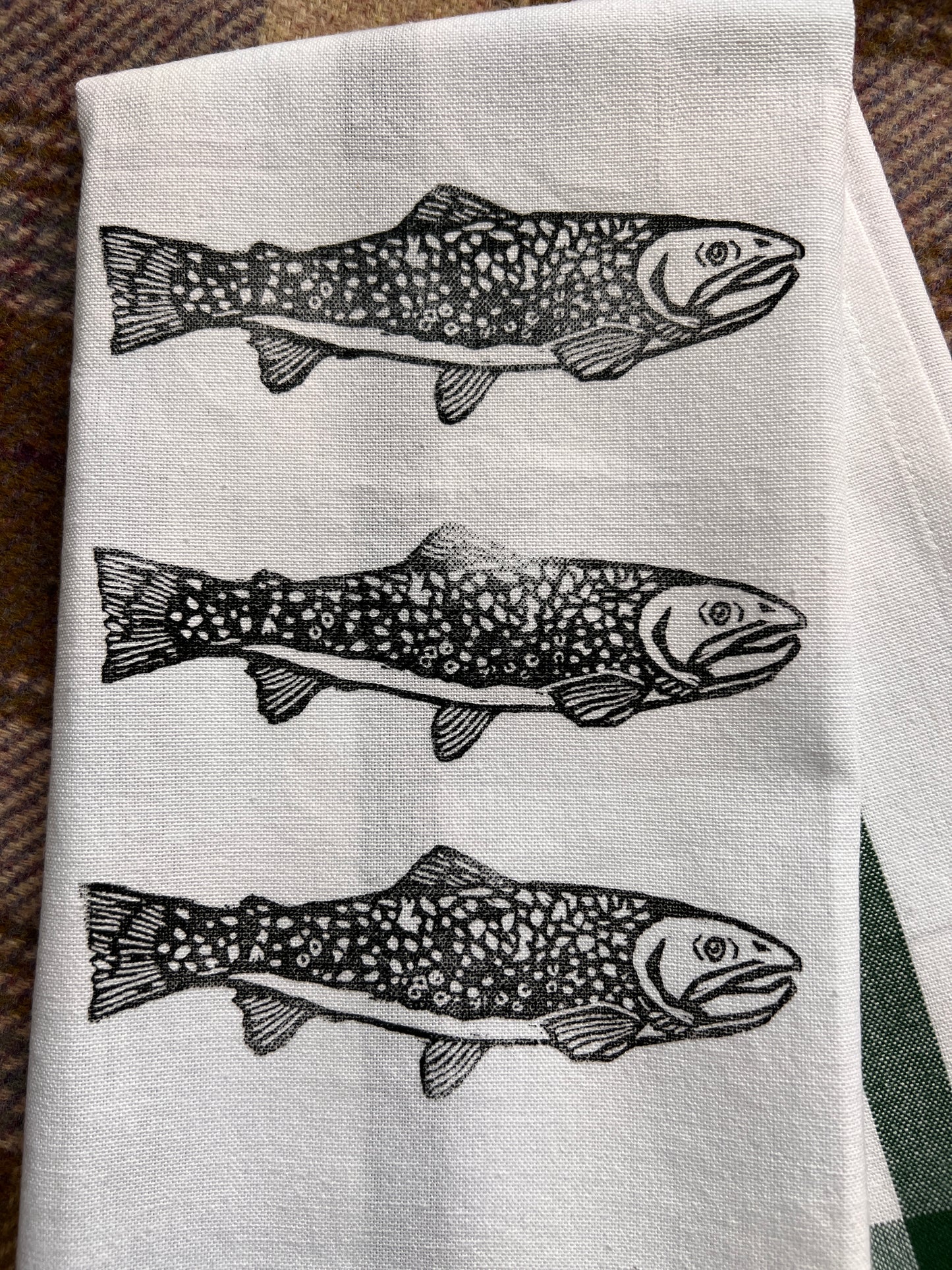 Hand-Stamped Brook Trout Tea Towel – Limited Edition, 100% Cotton Kitchen Towel |#001