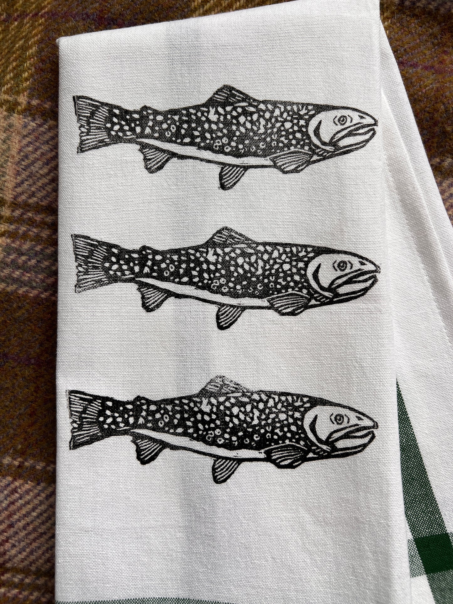 Hand-Stamped Brook Trout Tea Towel – Limited Edition, 100% Cotton Kitchen Towel |#002