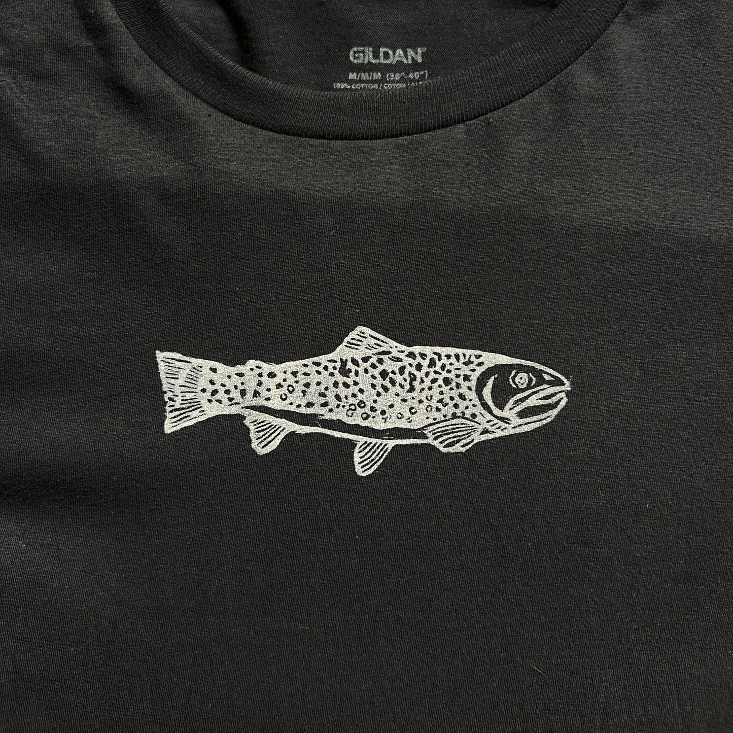 Hand Printed Black T-Shirt – Brook Trout –Size Medium – Limited Edition |#001