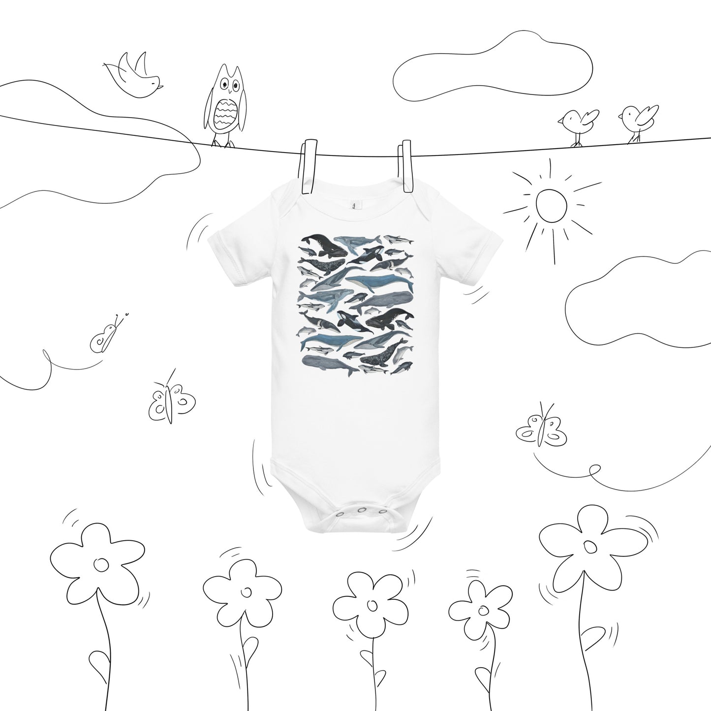 Lil' Granola Girl PNW Whales Onesie