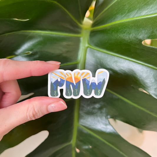 Mini PNW Mountains Sticker - Durable Vinyl / Outdoor: 💧🌞🏕️