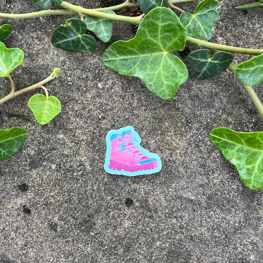 Pink Hiking Boot Mini Sticker- Durable, Weatherproof Nature Art