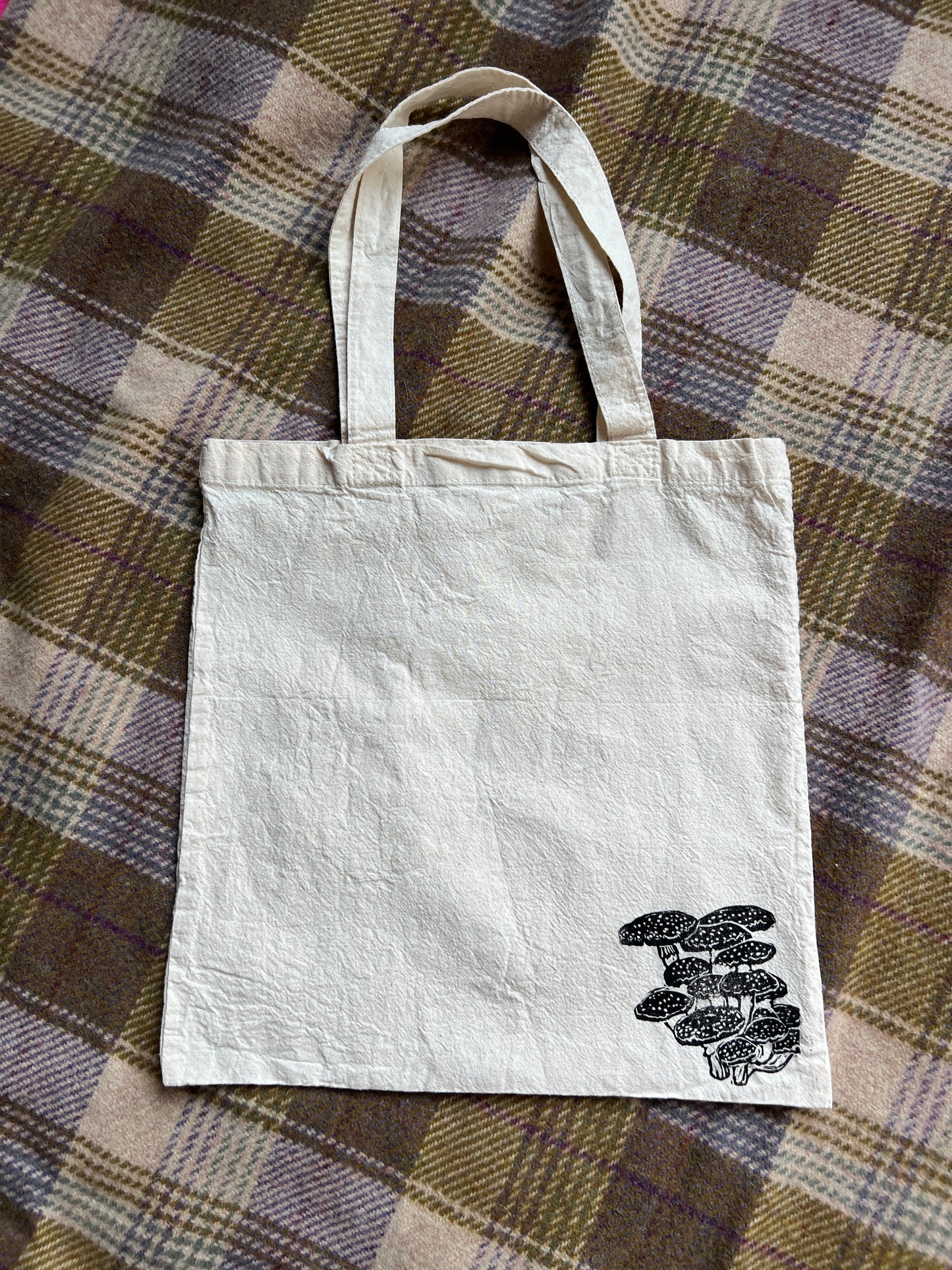 Hand-Stamped Mushroom Corner Tote – Lightweight Cotton Canvas- Limited Edition |#1