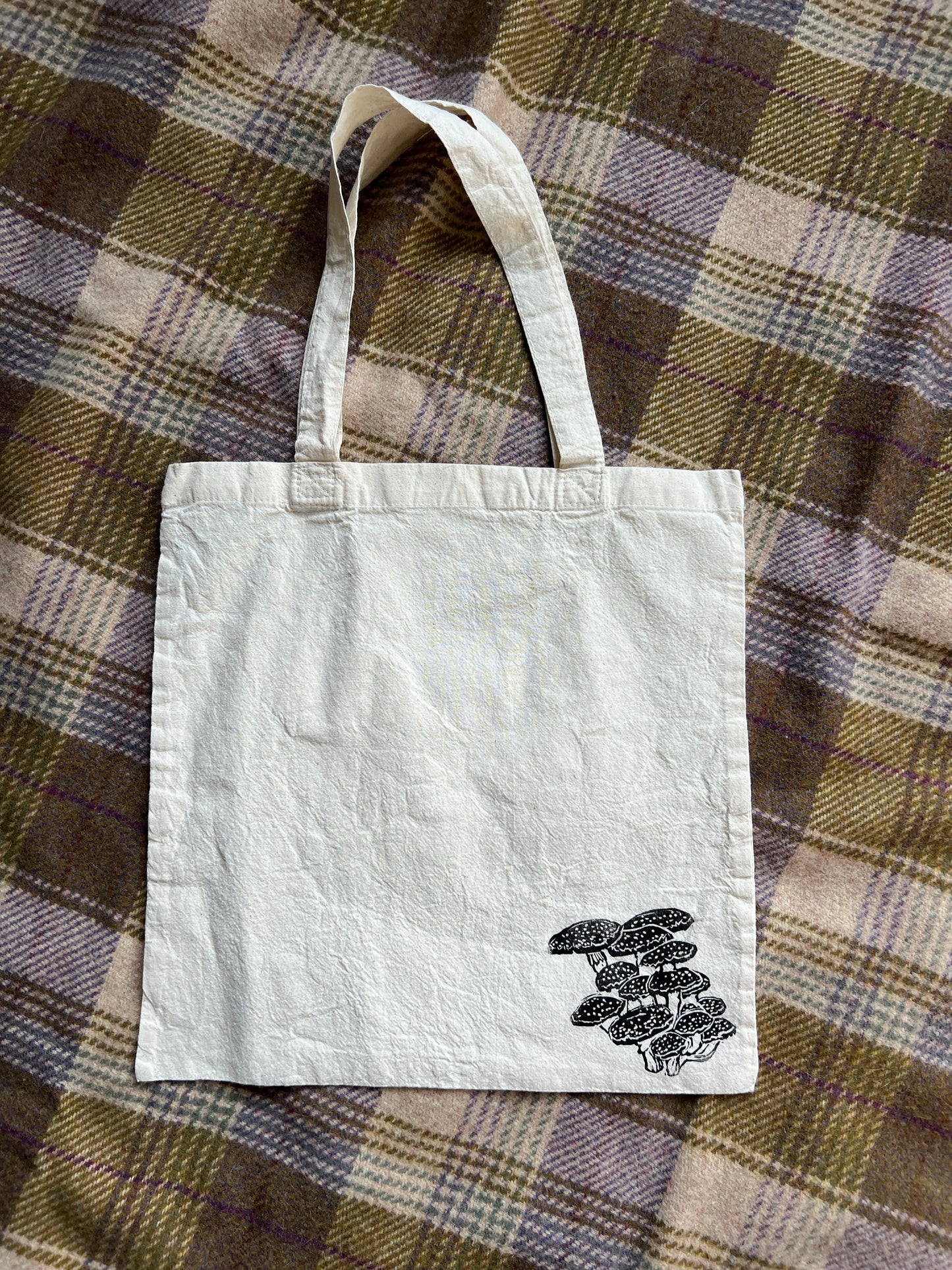 Hand-Stamped Mushroom Corner Tote – Lightweight Cotton Canvas- Limited Edition |#2