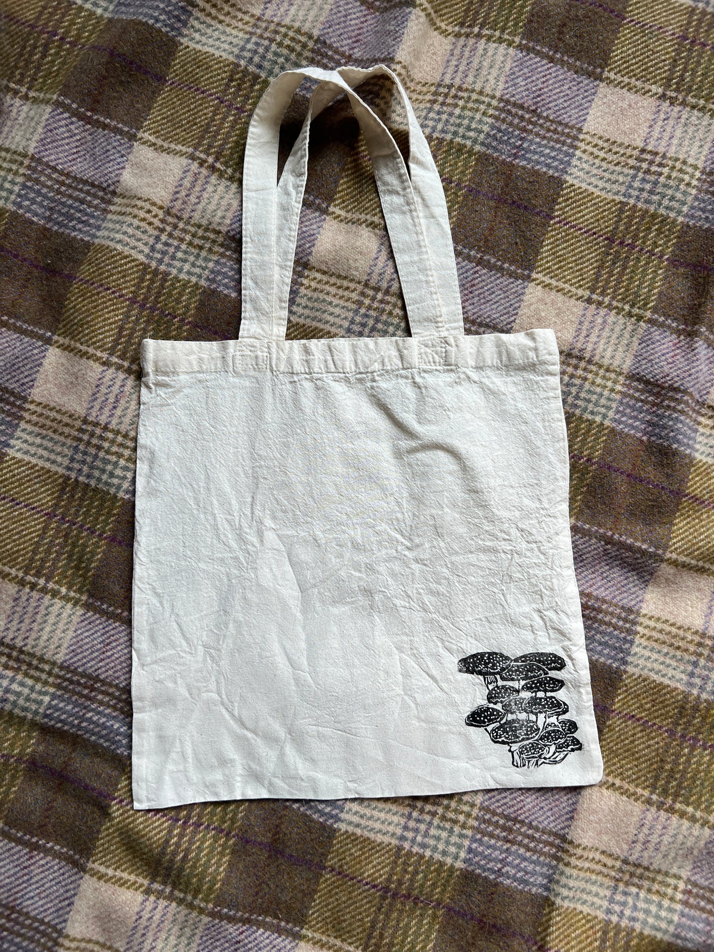 Hand-Stamped Mushroom Corner Tote – Lightweight Cotton Canvas- Limited Edition |#3