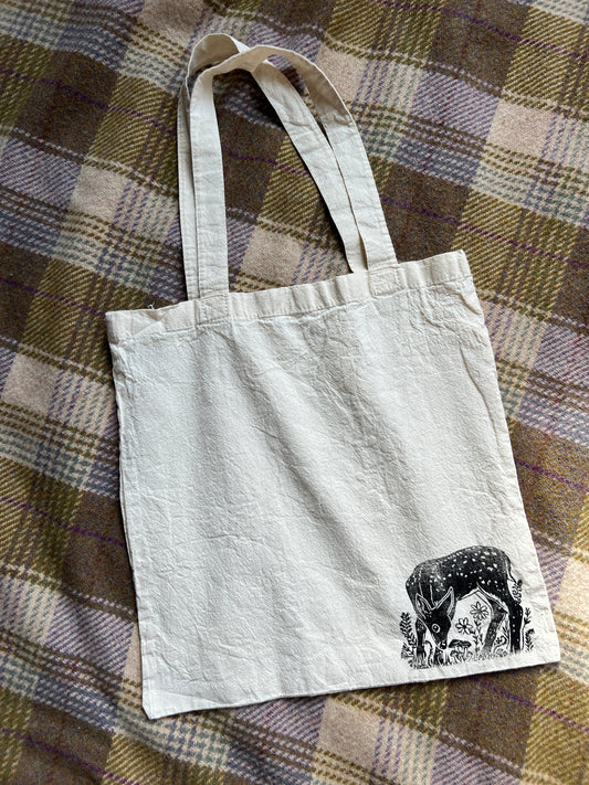 Hand-Stamped Brook Fawn Corner Tote – Lightweight Cotton Canvas- Limited Edition |#2
