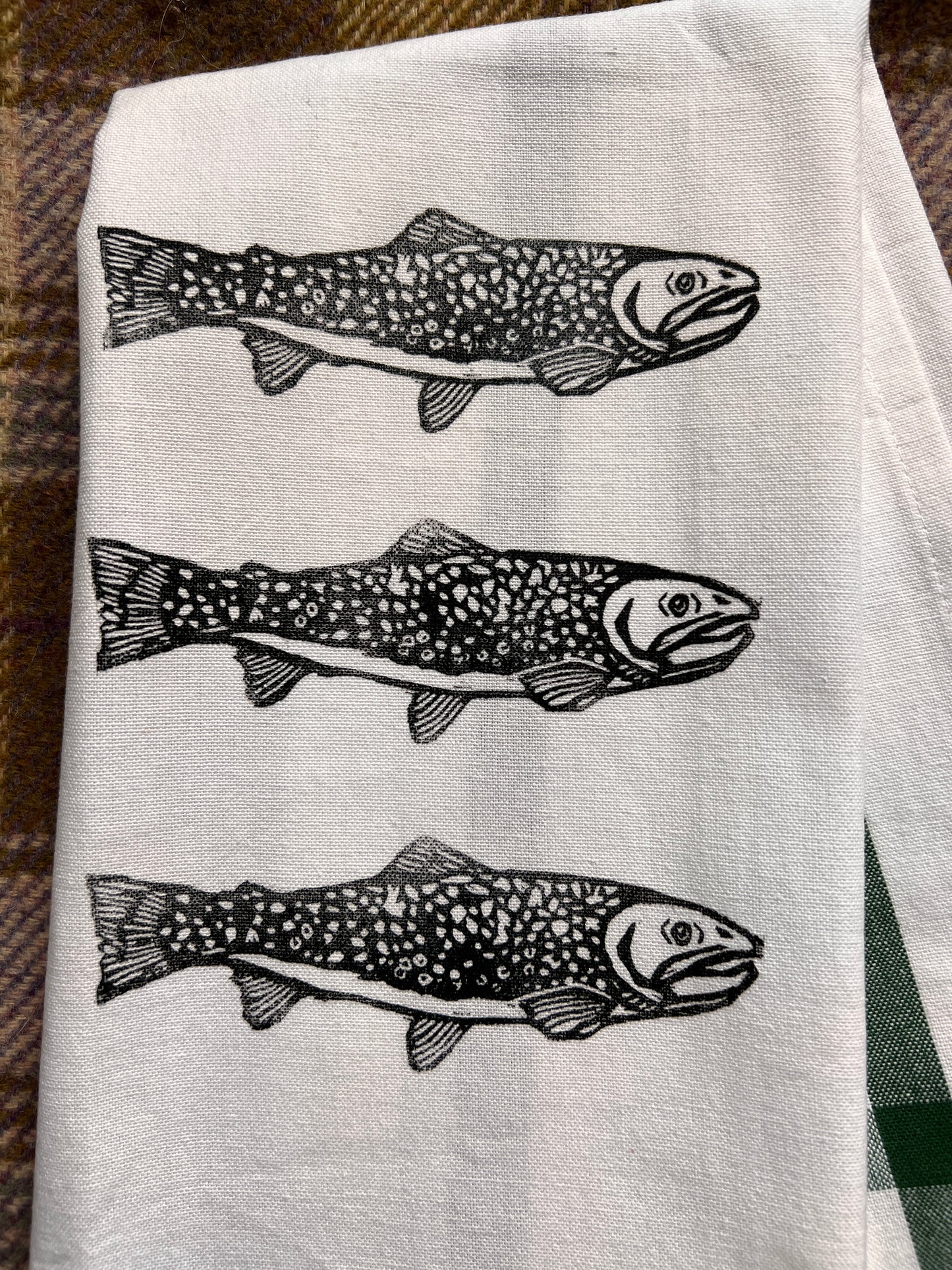 Hand-Stamped Brook Trout Tea Towel – Limited Edition, 100% Cotton Kitchen Towel | #004