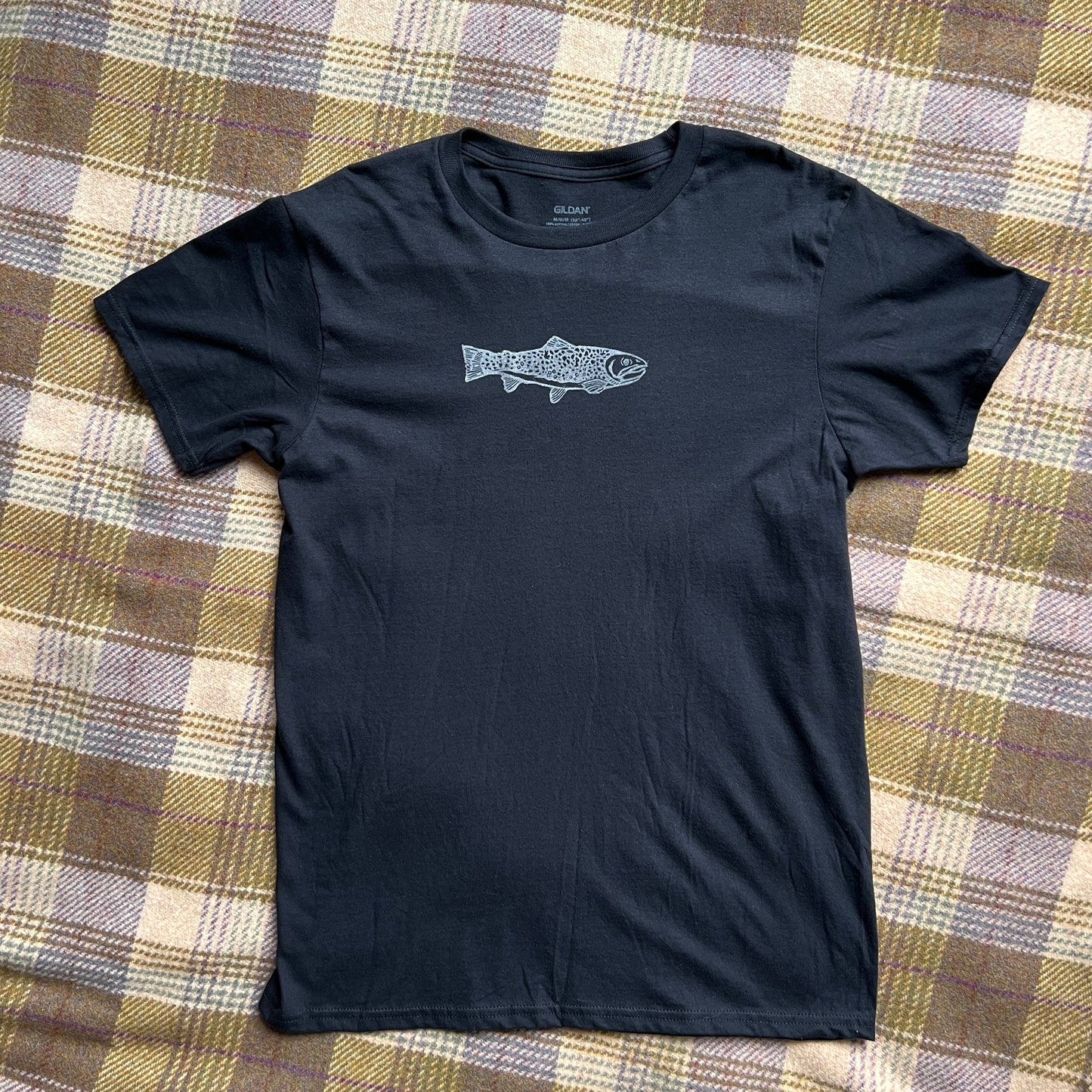 Hand Printed Black T-Shirt – Brook Trout –Size Medium – Limited Edition |#001