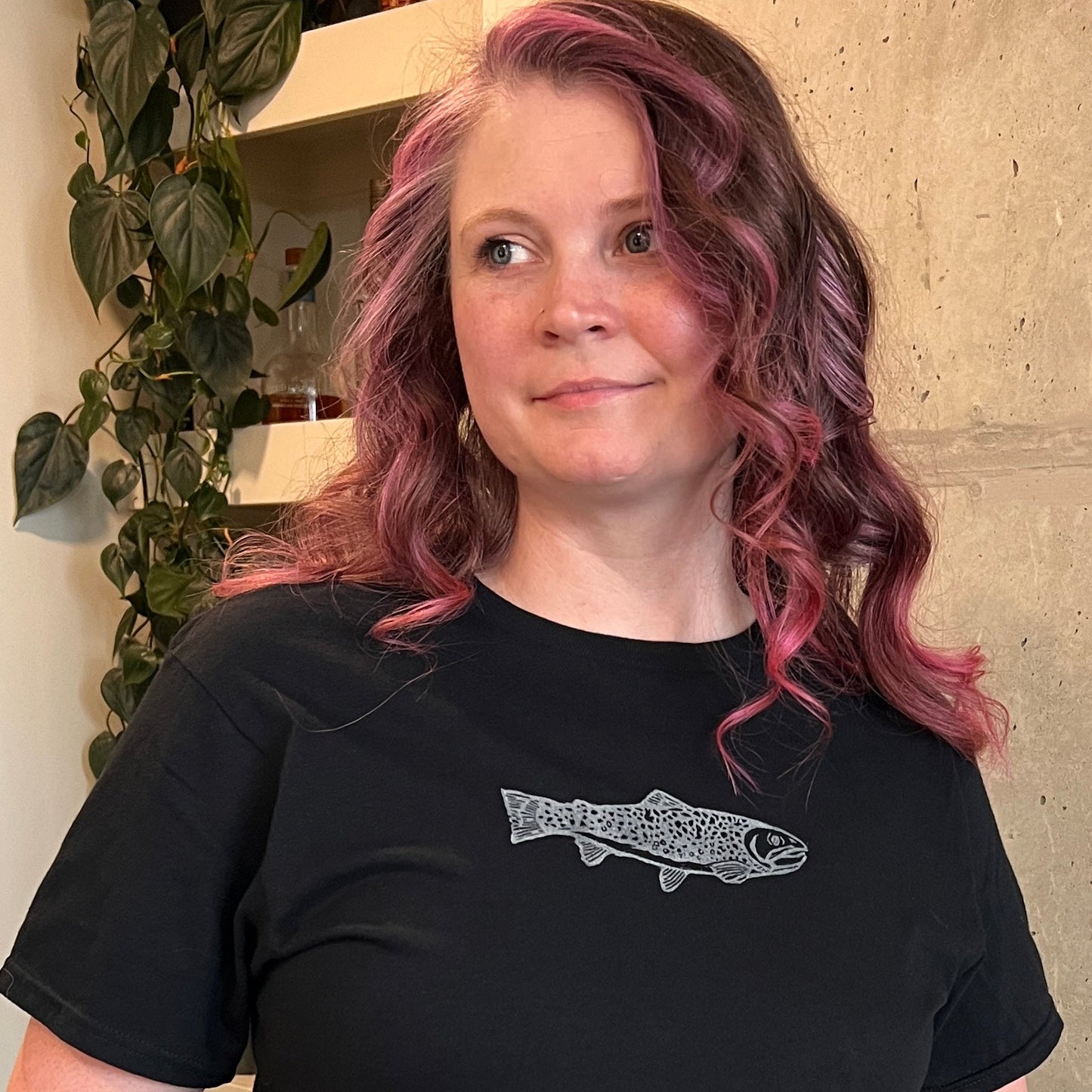 Hand Printed Black T-Shirt – Brook Trout –Size Medium – Limited Edition |#001