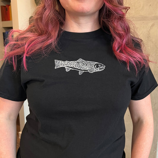 Hand Printed Black T-Shirt – Brook Trout –Size Medium – Limited Edition |#002