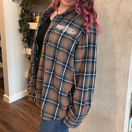 Upcycled Flannel Shirt – Brook Trout Print – Size Men's XXL – Reworked Thrifted Clothing