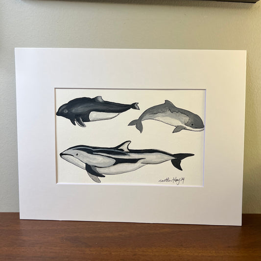 Signed "Dall's Porpoise, Harbour Porpoise & Pacific White-Sided Dolphin" Original Gouache Painting #5/9